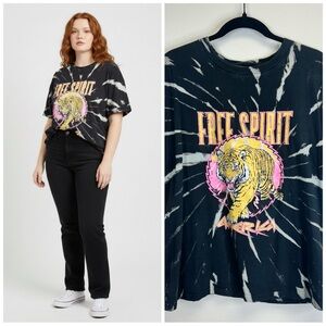 Black Tie-Dye 'Free Spirit' Graphic T-Shirt Oversized Womens M Rocker 80s 90s